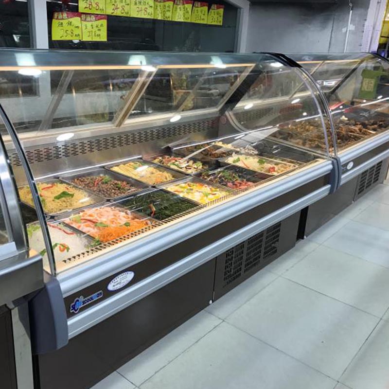 2018 Multi-function Supermarket Refrigerator Cooler for Food Freezing with Tempered Curved Glass