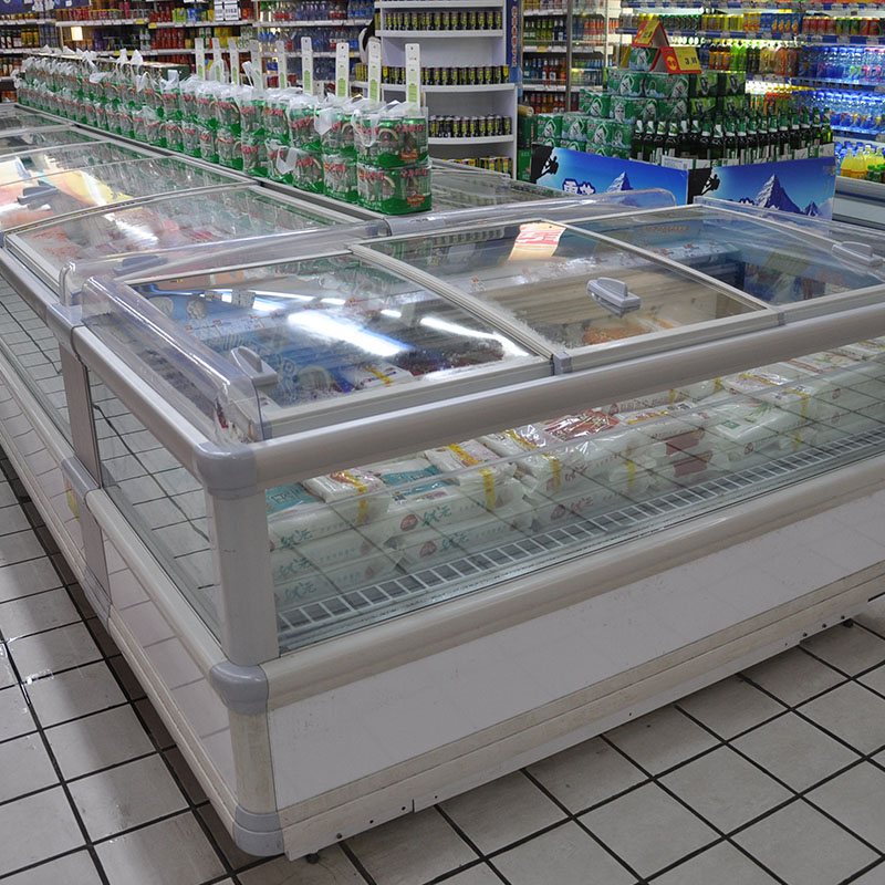 High Quality Supermarket Island Freezer for Display And Sale with Top Open Sliding Doors